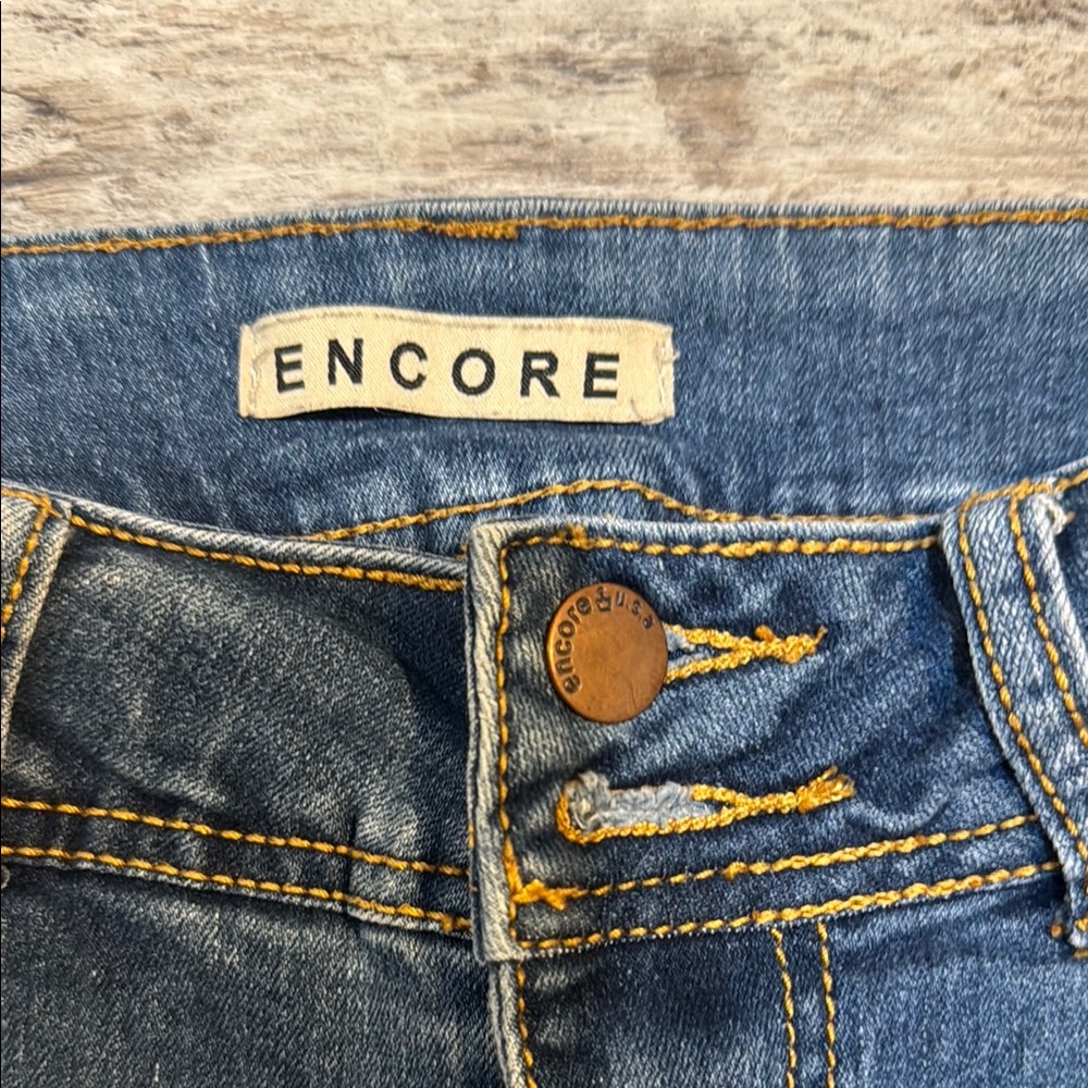 Encore Jeans Classic Blue Denim with Distressed Details